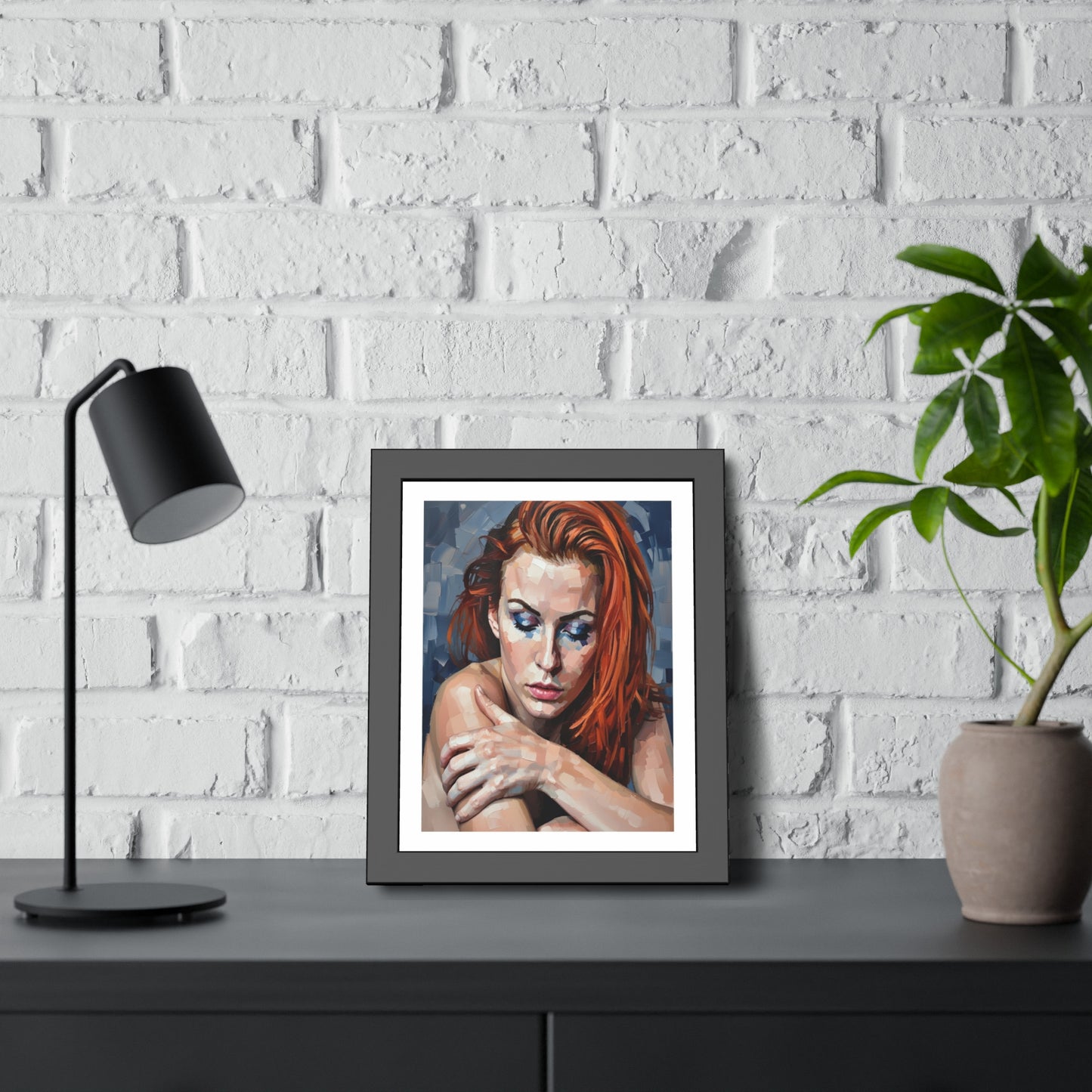 Framed Poster - Moody Redhead Portrait Art Print (Framed)
