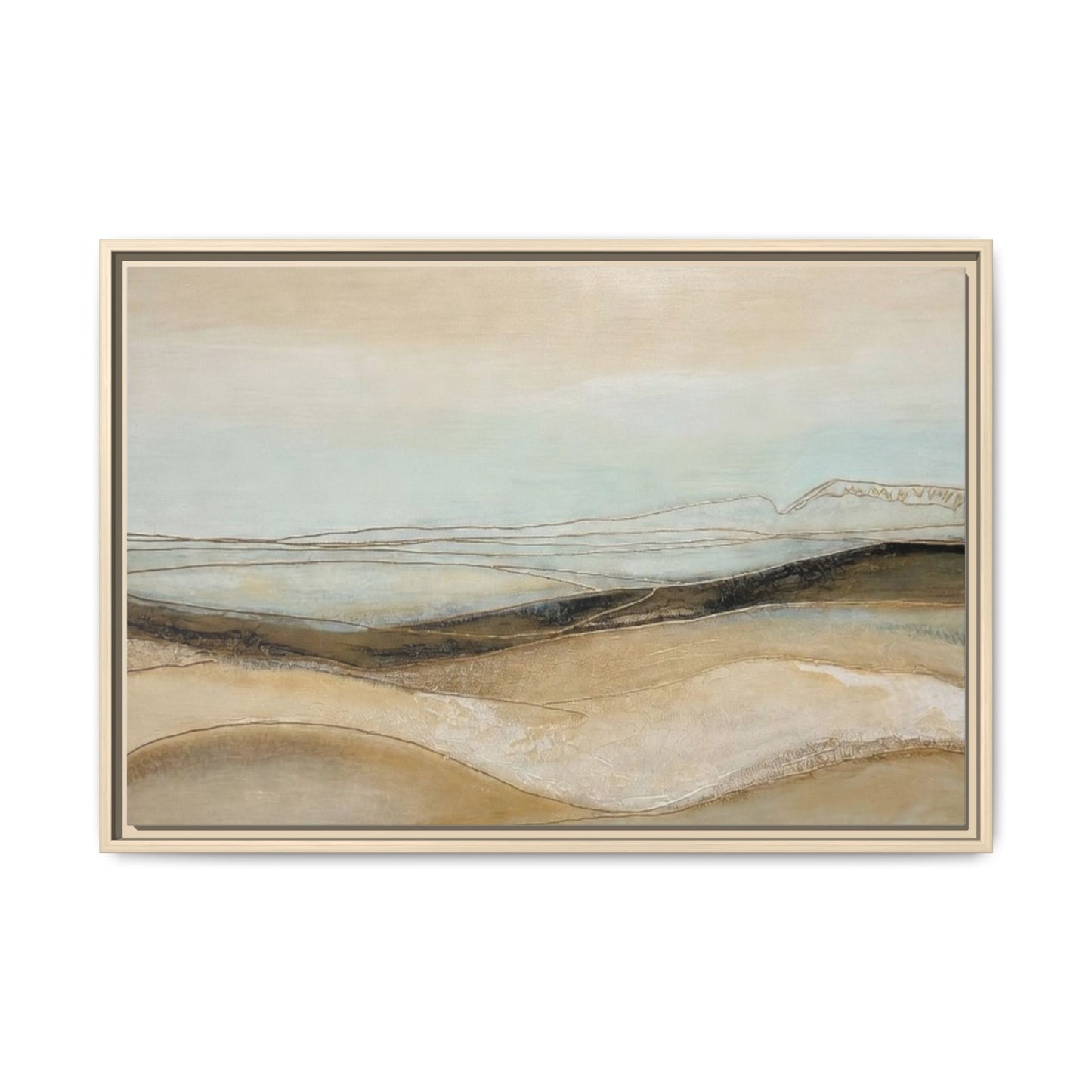 Framed Matte Canvas Wall Art — Neutral Abstract Landscape in Soft Blues & Earth Tones