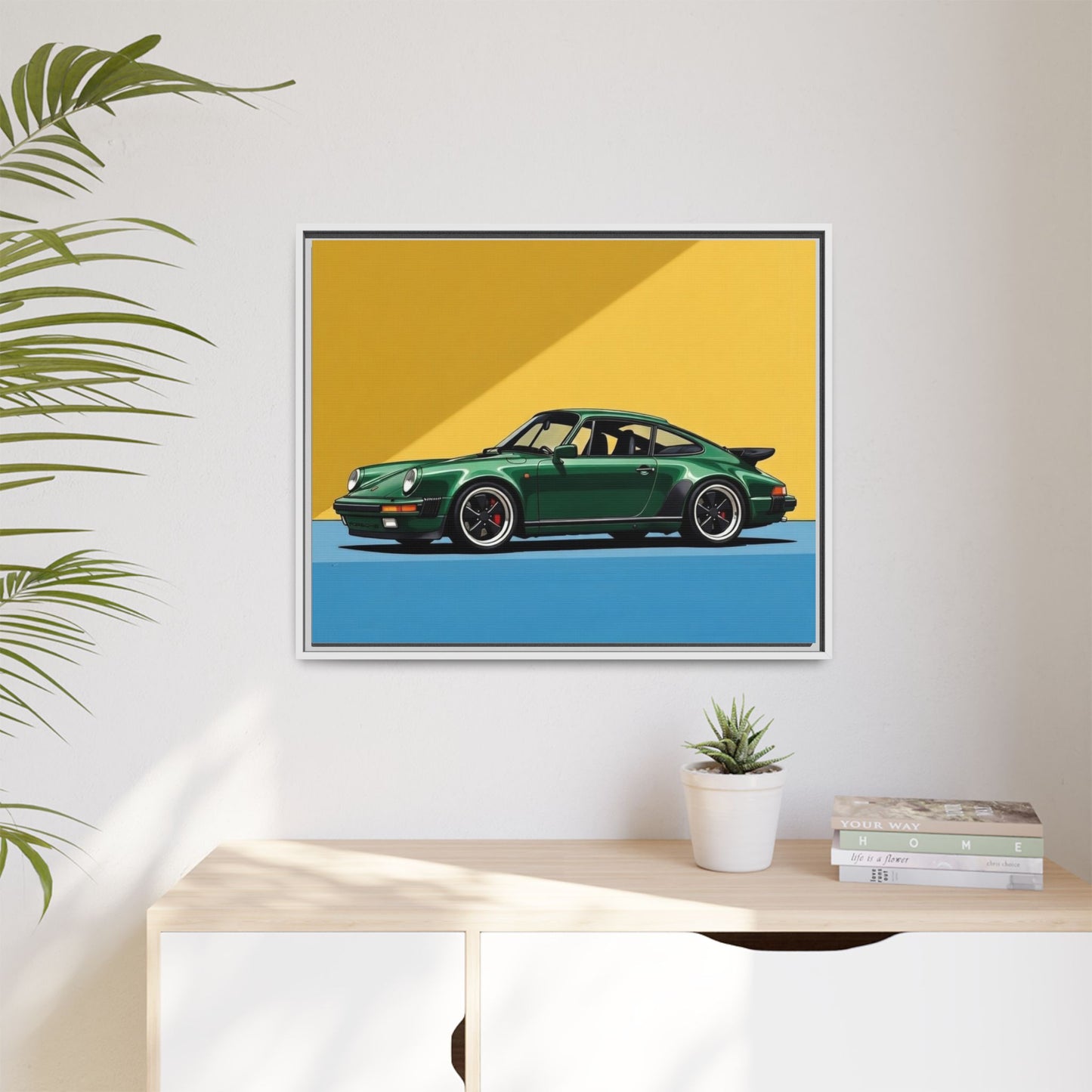 Framed Matte Canvas — Green Sports Car Wall Art