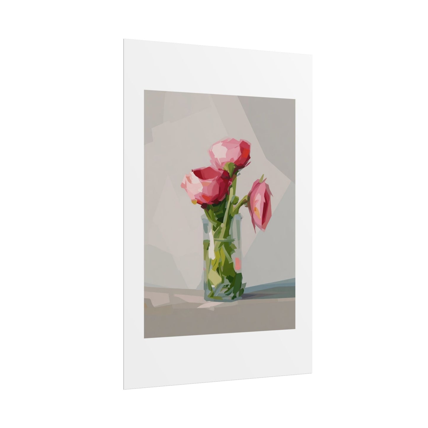 Floral Still Life Poster — Pink Roses in Vase Rolled Art Print