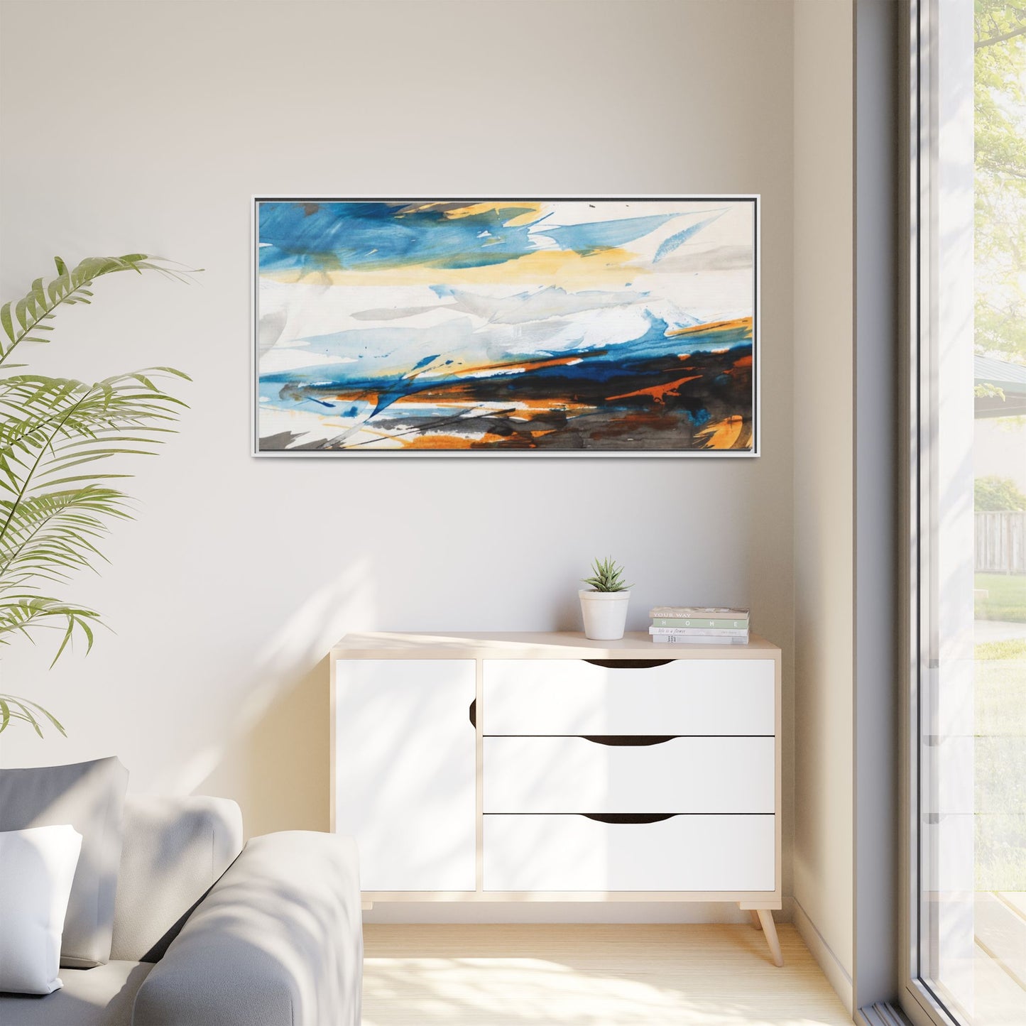 Abstract Coastal Waves Matte Canvas Framed Wall Art