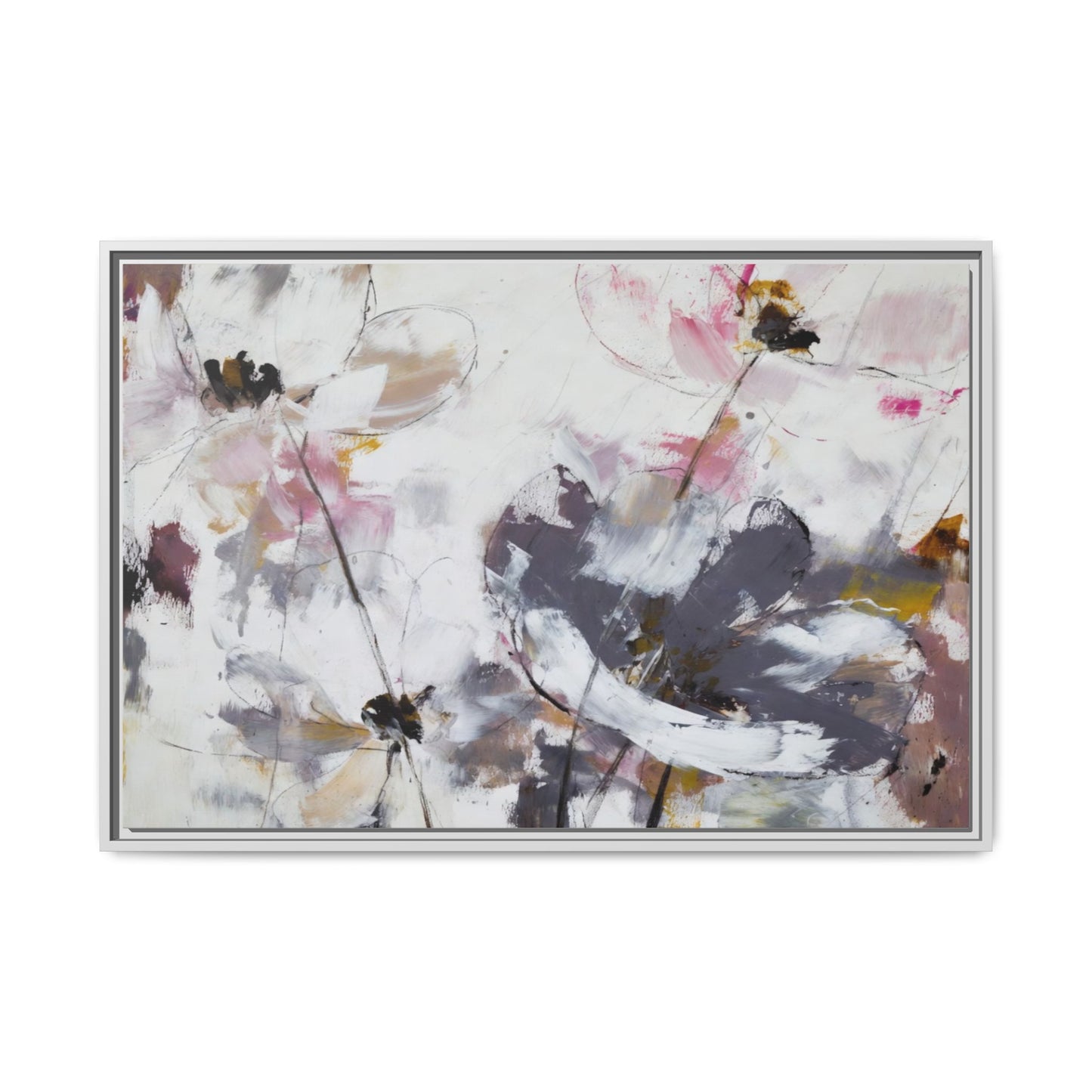 Abstract Floral Matte Canvas Framed Wall Art — Soft Watercolor Blooms