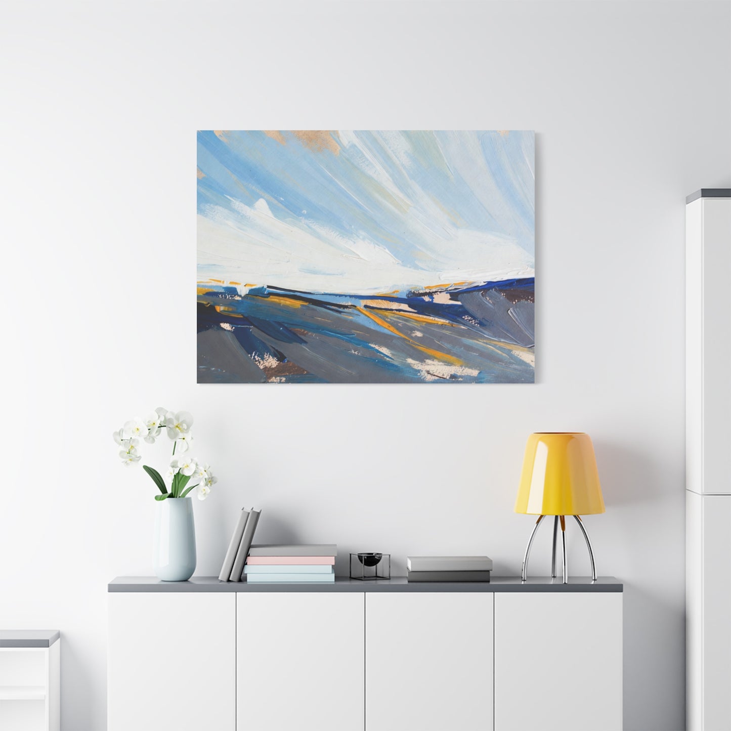 Abstract Coastal Landscape Canvas Print — Blue Sky Seascape Wall Art