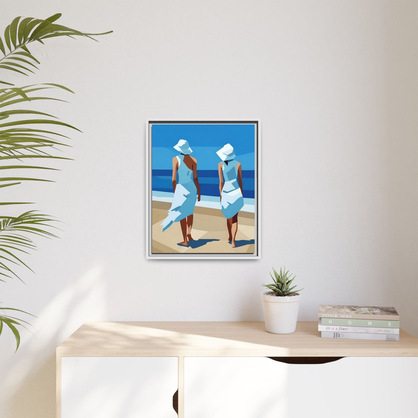 Seaside Stroll Matte Canvas Framed Print — Coastal Beach Art