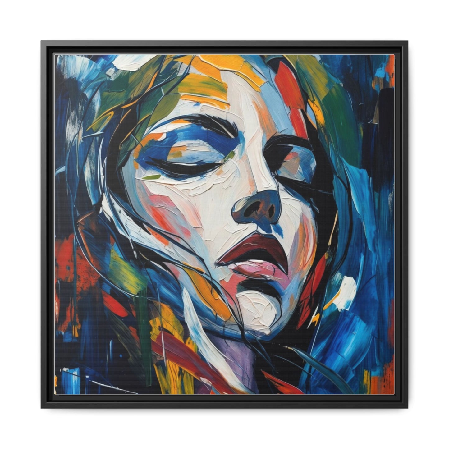 Abstract Colorful Woman Portrait — Framed Matte Canvas Wall Art