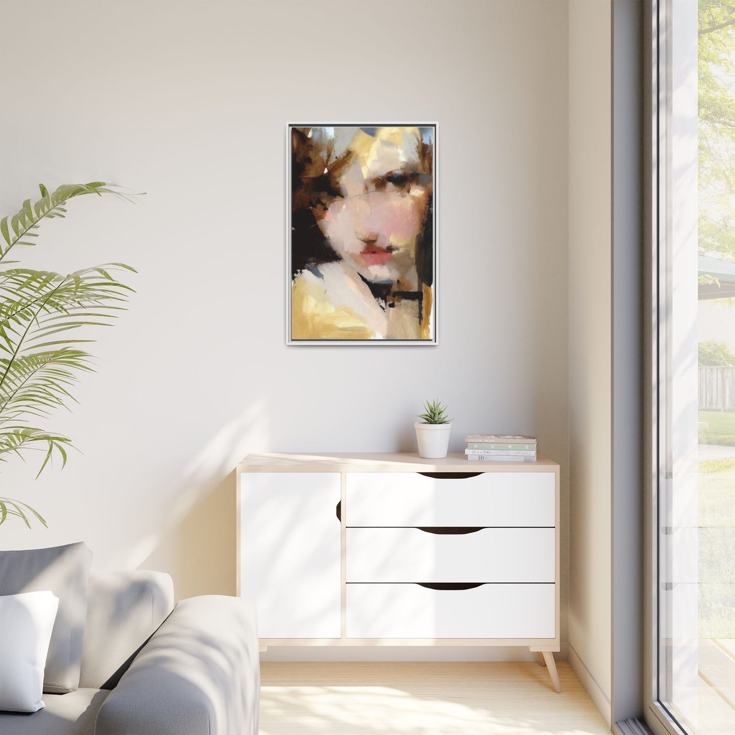 Abstract Portrait Matte Canvas Framed Print — Modern Feminine Wall Art