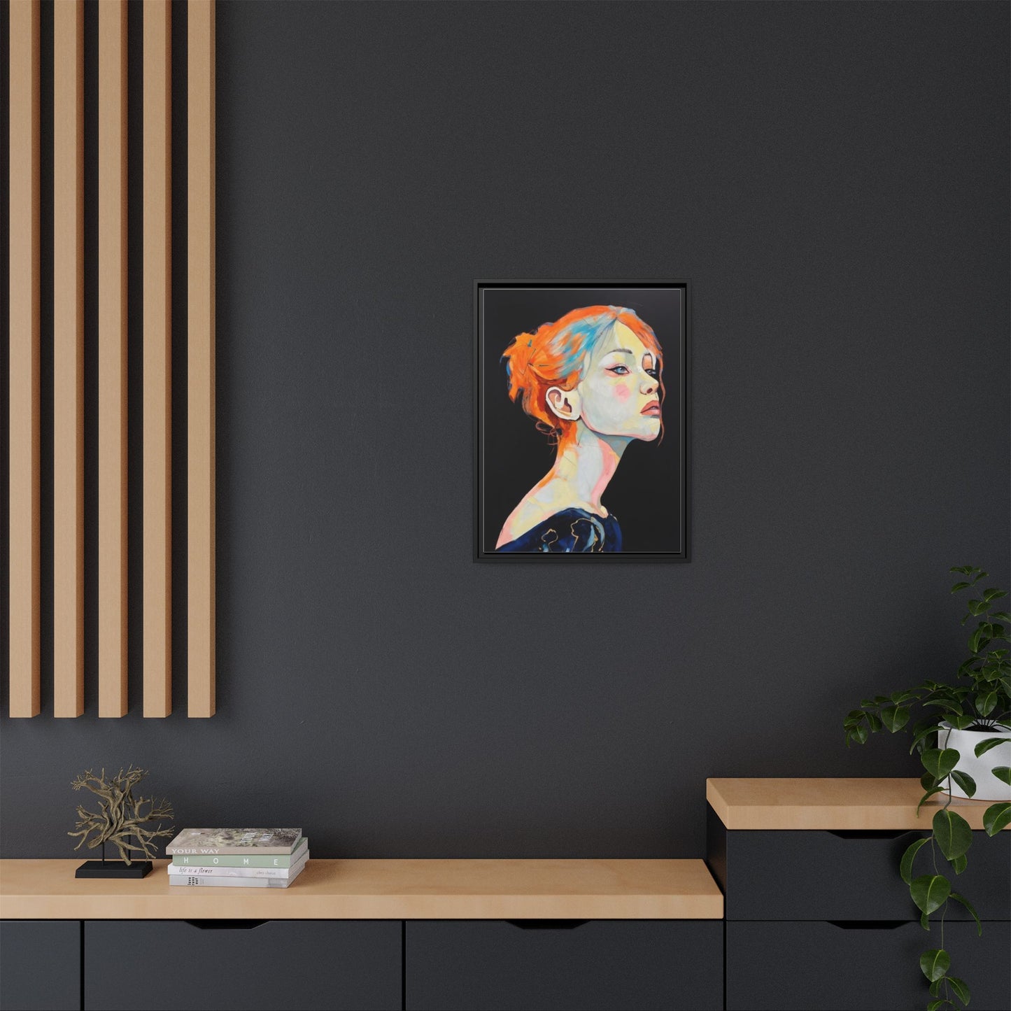 Framed Matte Canvas Portrait — Vibrant Multi‑Color Woman Wall Art