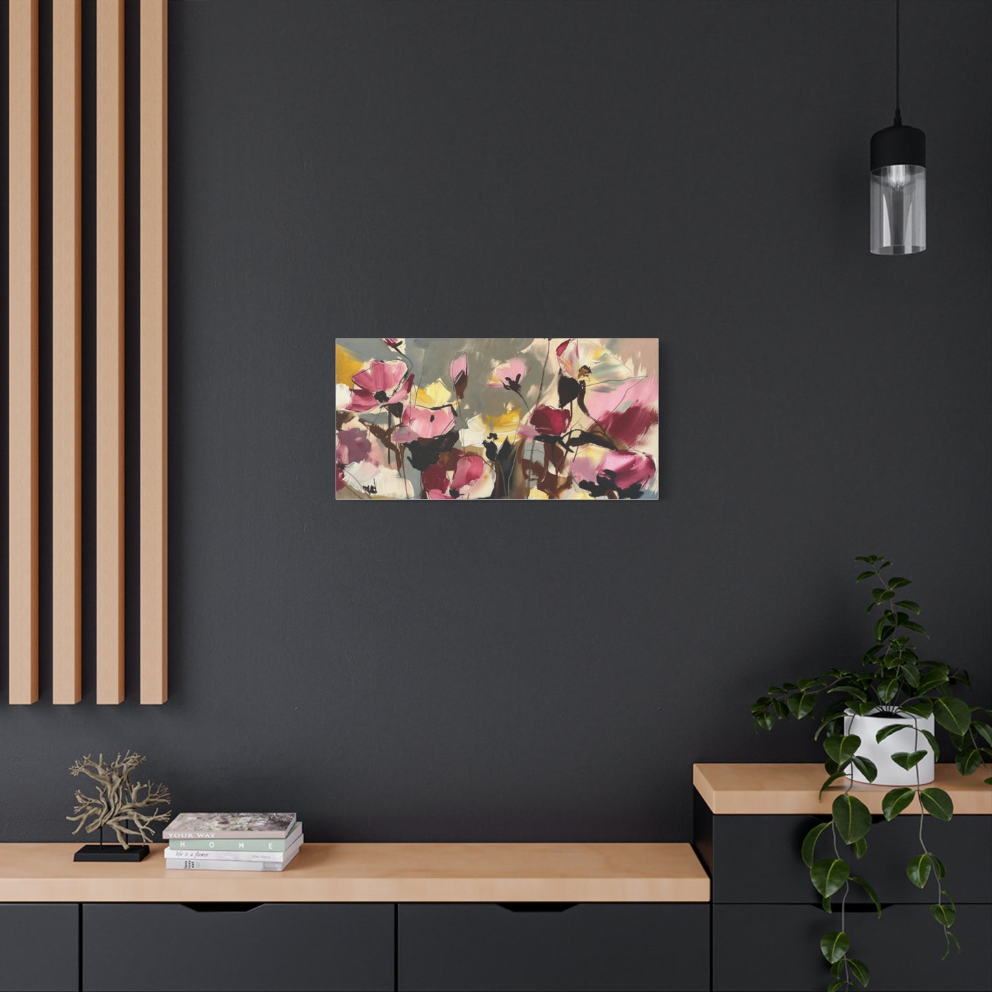 Floral Abstract Canvas Wall Art — Pink & Yellow Bloom Stretched Matte Print