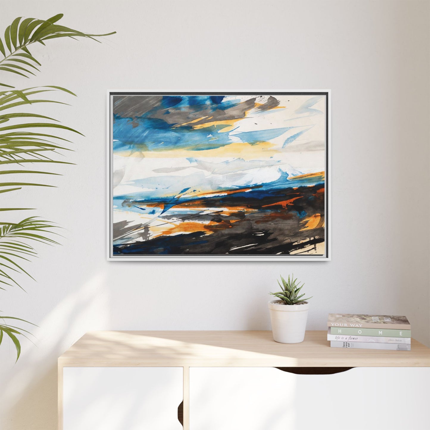 Abstract Coastal Waves Matte Canvas Framed Wall Art