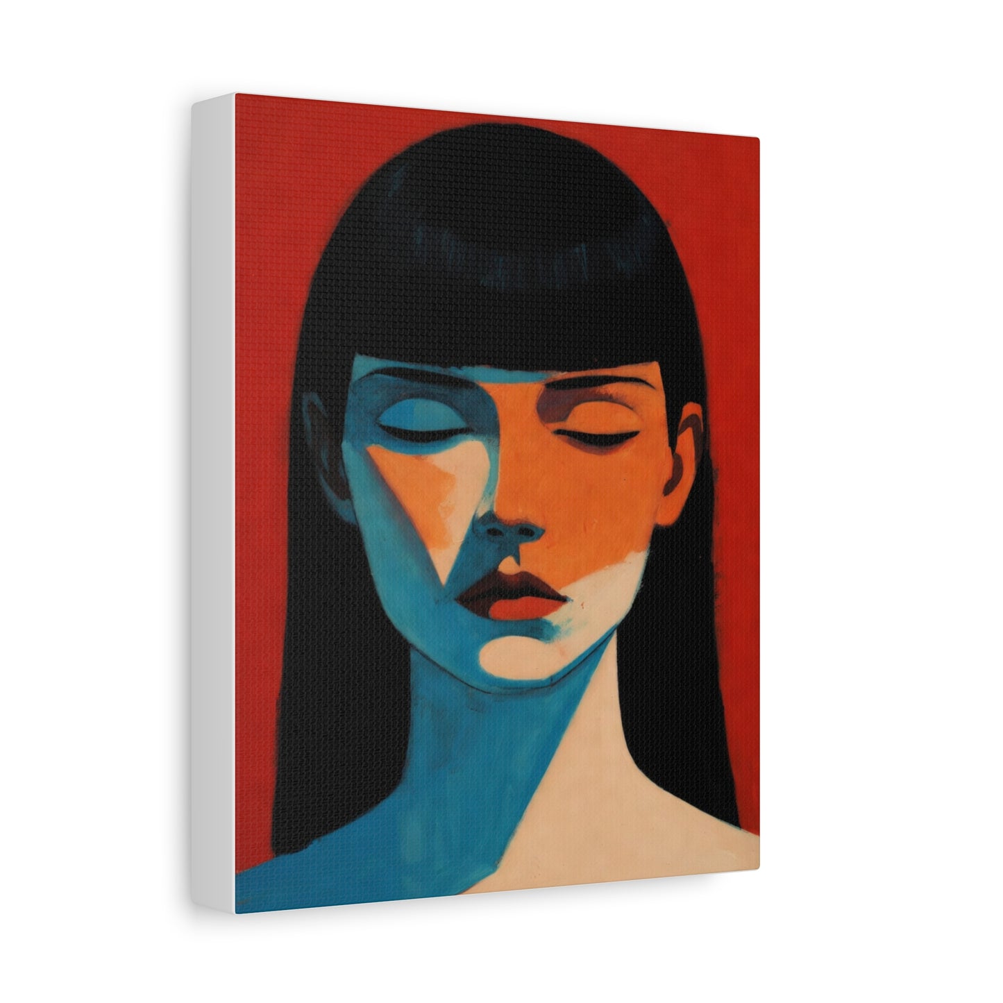 Portrait Canvas Wall Art — Modern Minimalist Woman in Red & Blue