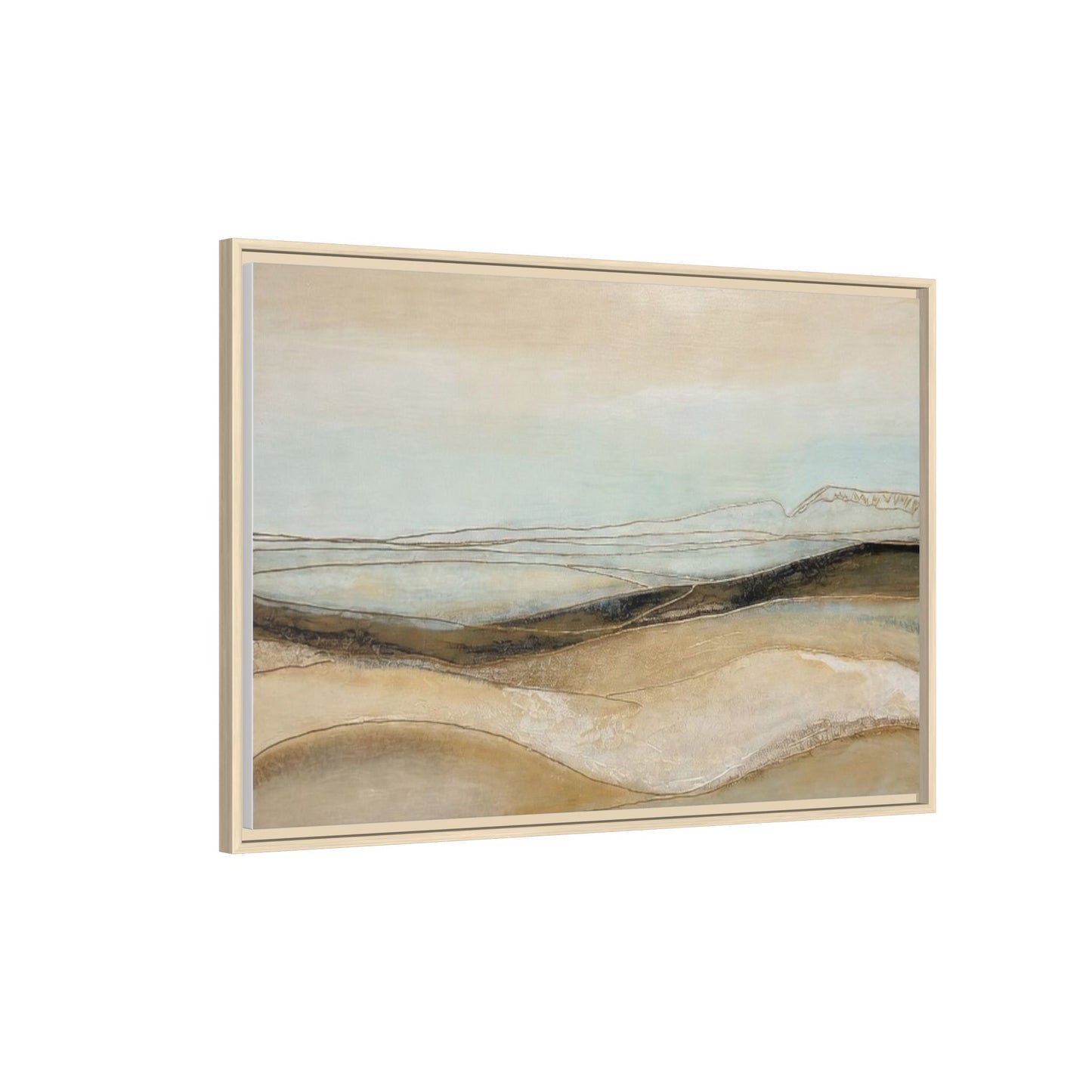 Framed Matte Canvas Wall Art — Neutral Abstract Landscape in Soft Blues & Earth Tones