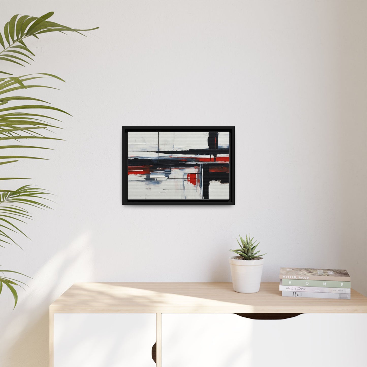 Abstract Red & Black Framed Canvas Art — Modern Matte Wall Painting