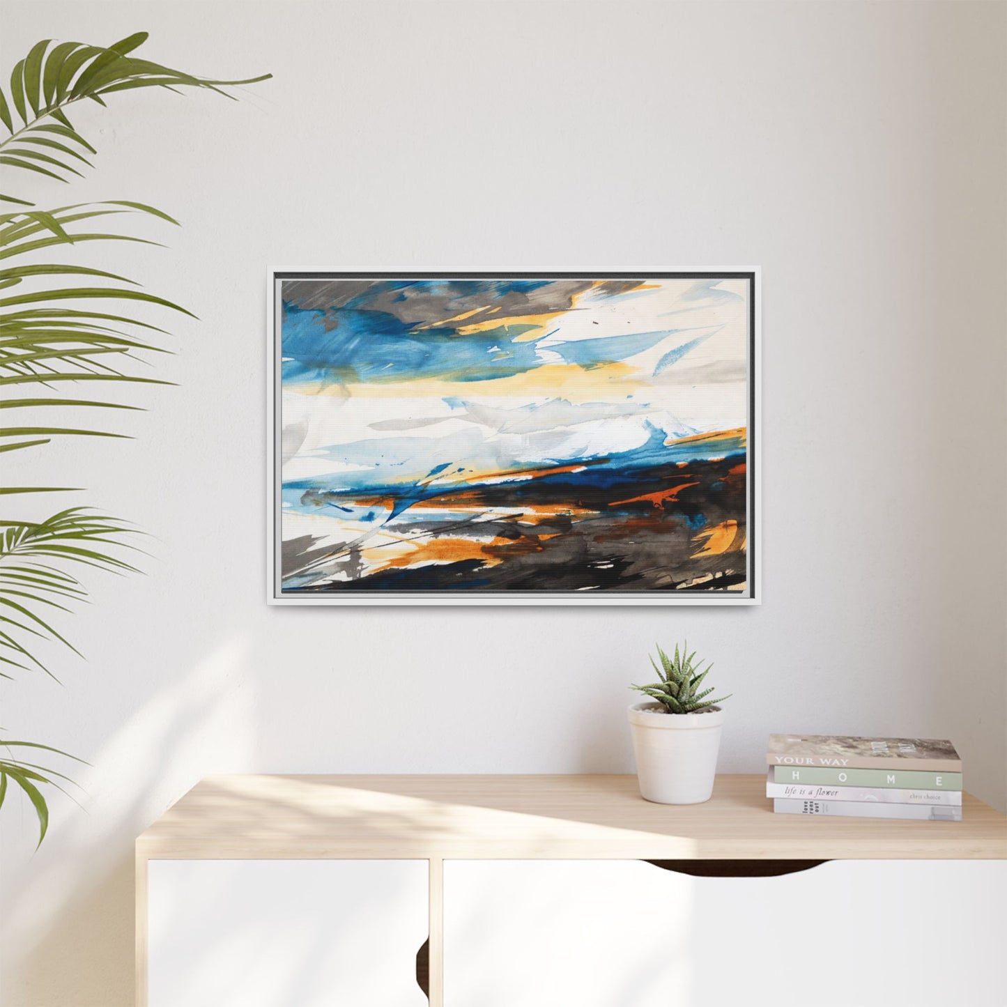 Abstract Coastal Waves Matte Canvas Framed Wall Art