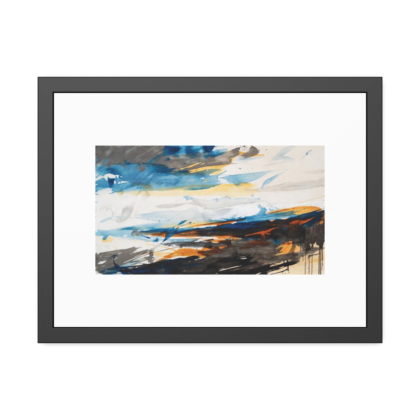 Framed Abstract Poster — Blue & Gold Coastal Abstract Art Print