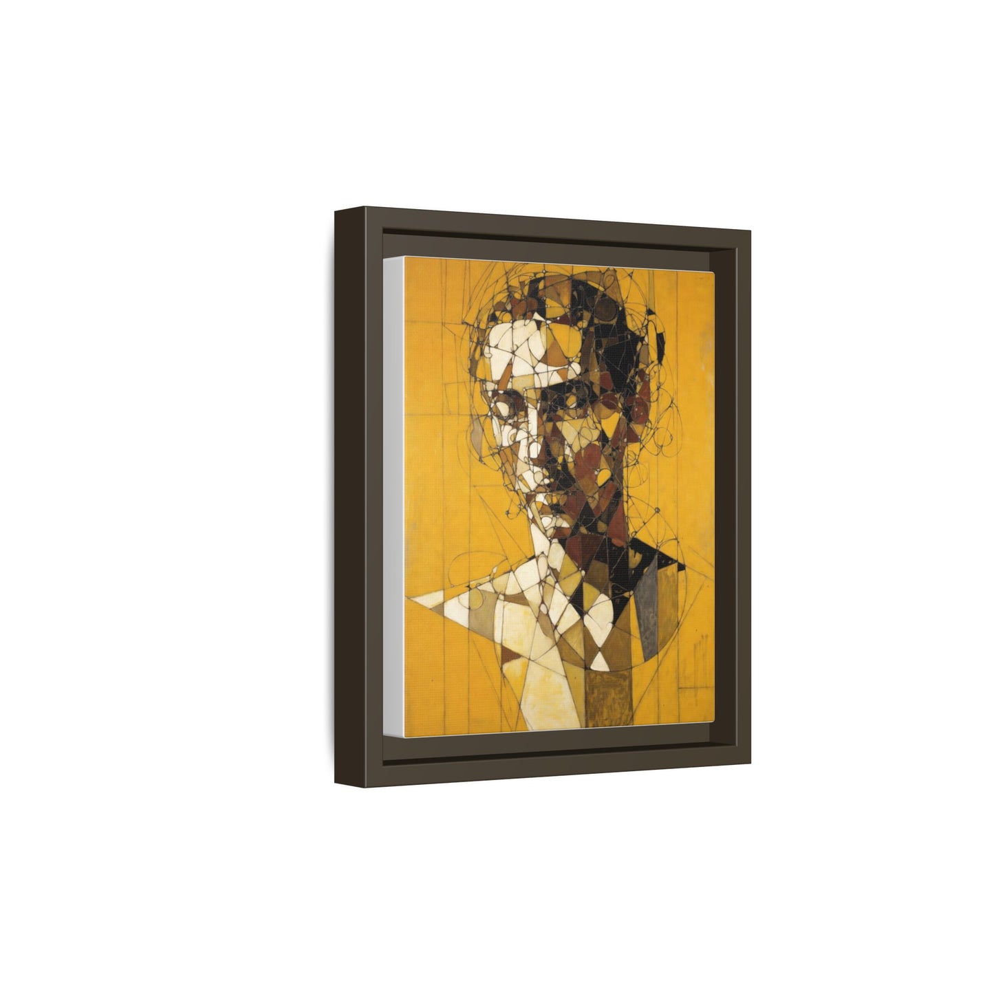 Framed Matte Canvas Art - Abstract Geometric Portrait on Mustard Yellow