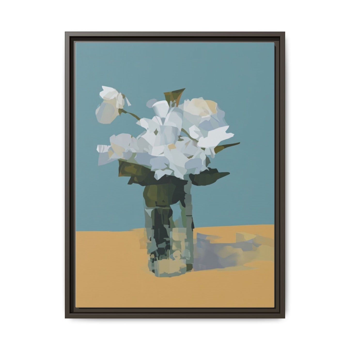 Framed Floral Still Life Canvas Art — Modern White Bouquet Wall Art