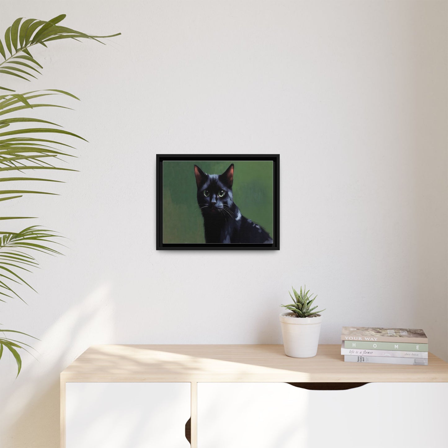 Framed Black Cat Portrait Canvas — Matte Multi-Color Wall Art