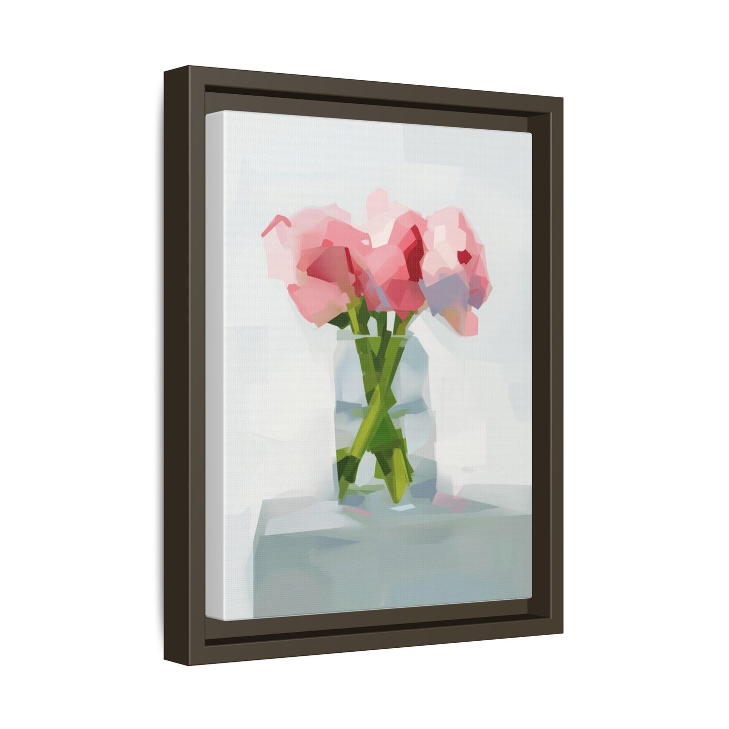 Framed Floral Canvas Art — Pink Peonies in Vase (Matte)