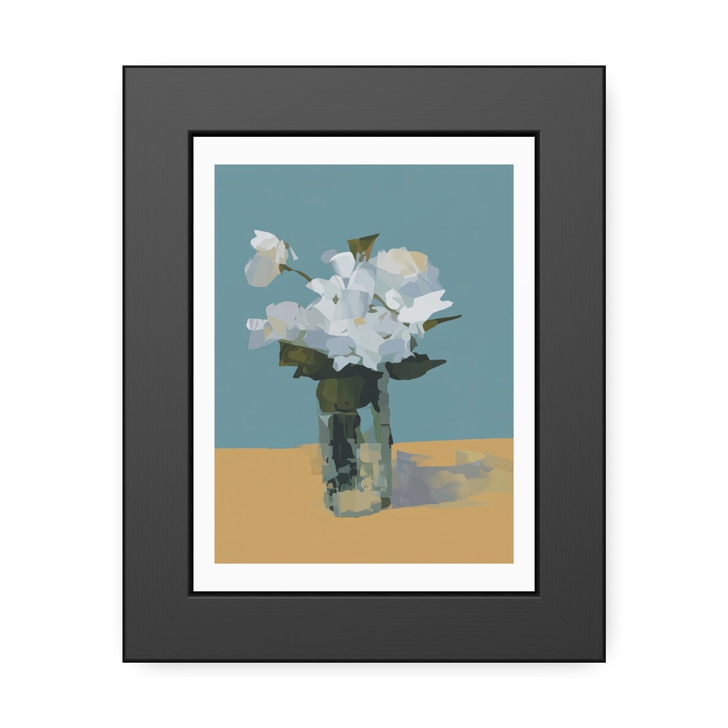Framed Floral Poster - Modern White Blossoms in Vase Wall Art