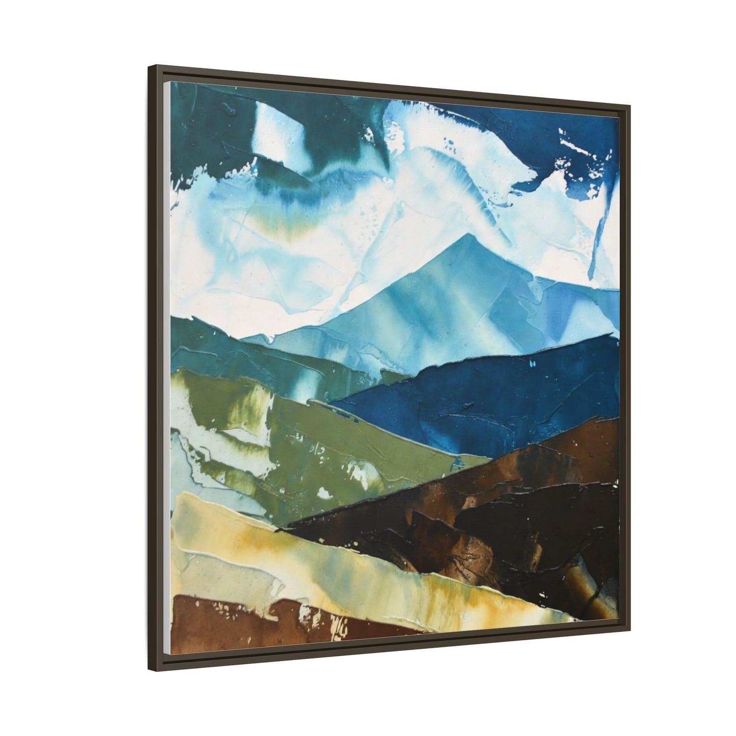 Framed Abstract Mountain Canvas Art — Blue & Earthtone Landscape Print