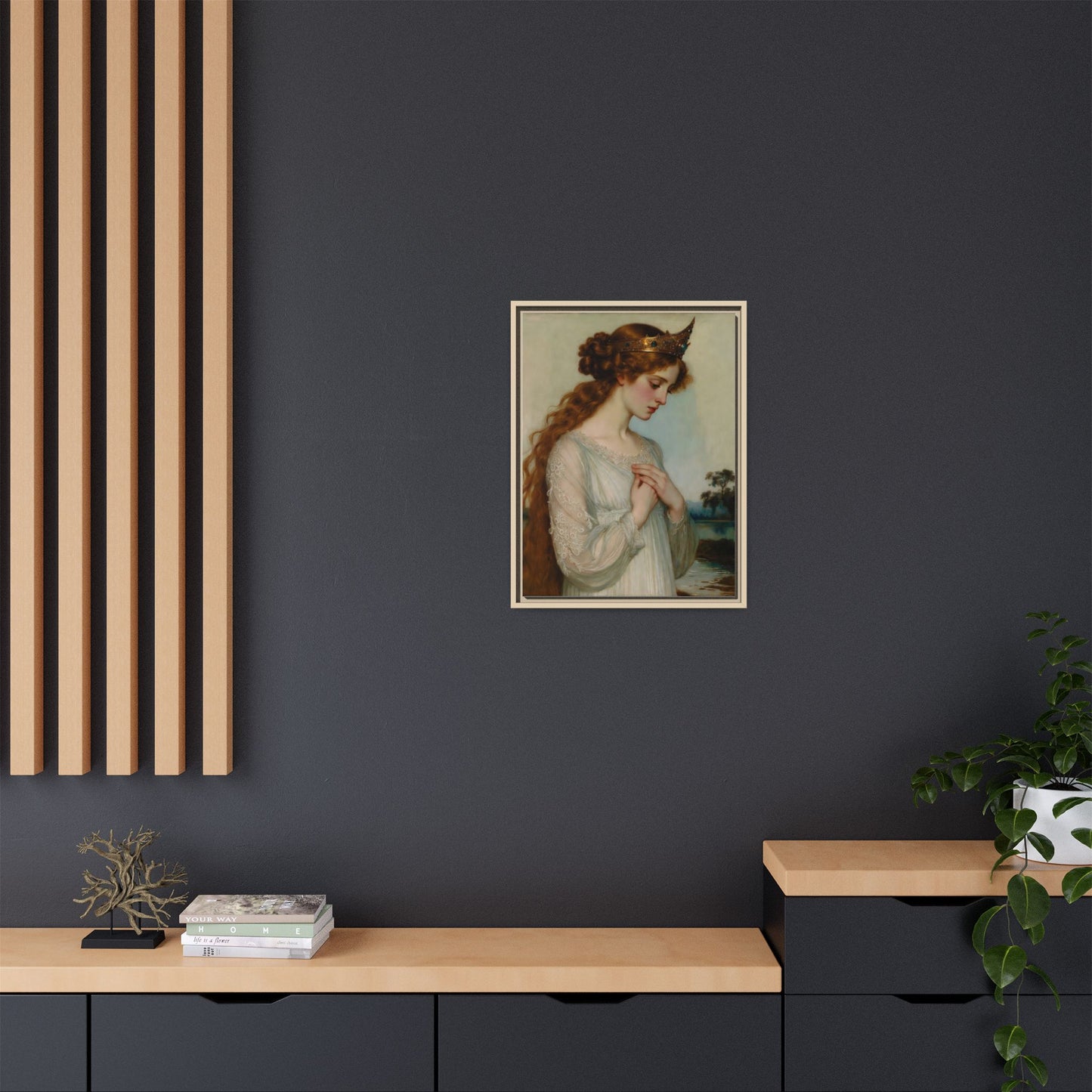 Framed Matte Canvas Print — Vintage Pre-Raphaelite Princess Portrait