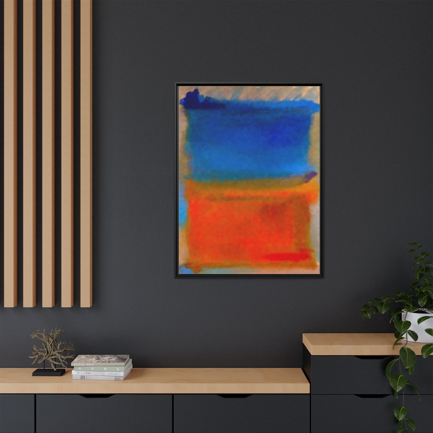 Abstract Color Block Matte Canvas Framed Wall Art — Blue & Orange Modern Painting