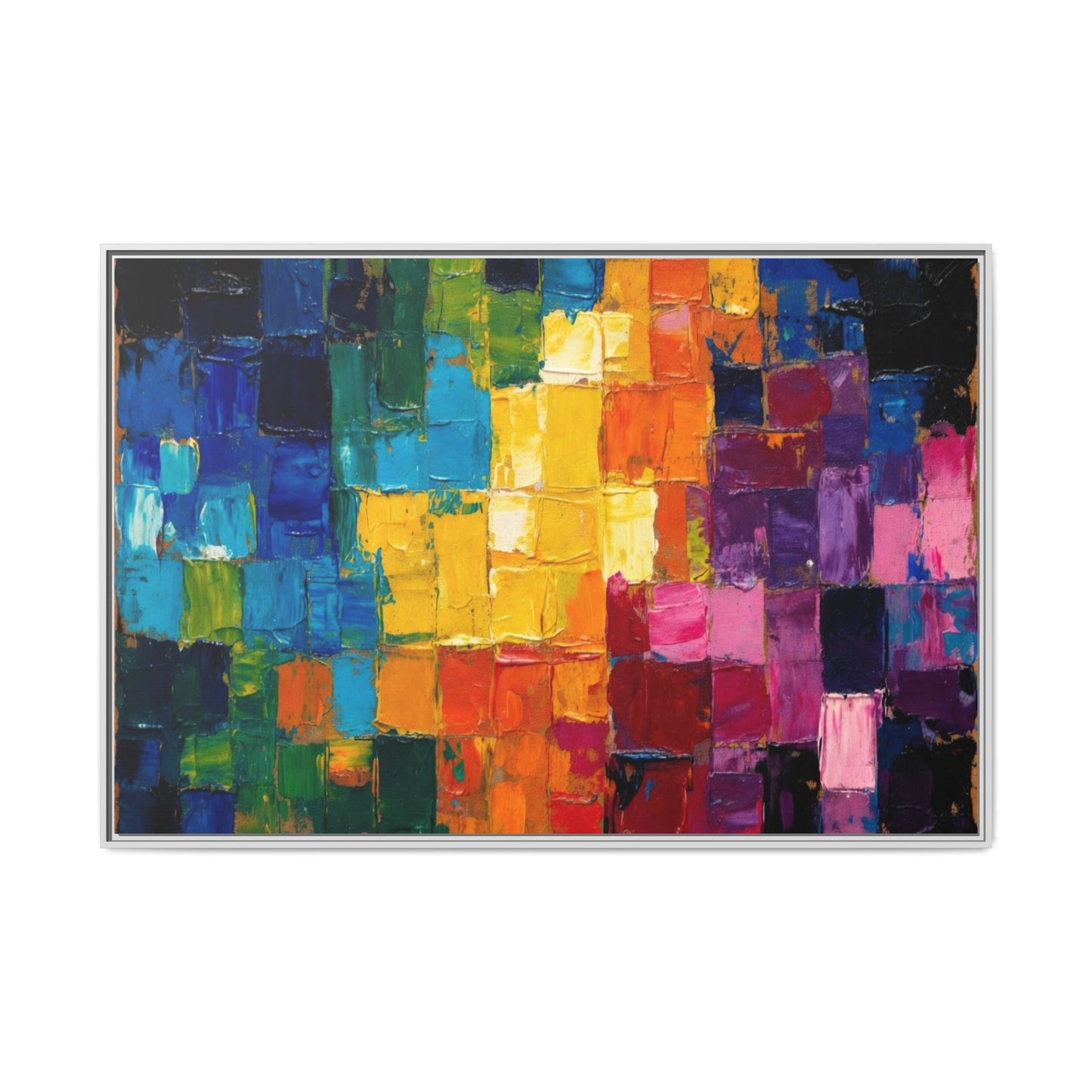 Abstract Rainbow Mosaic Framed Canvas Print — Colorful Modern Wall Art