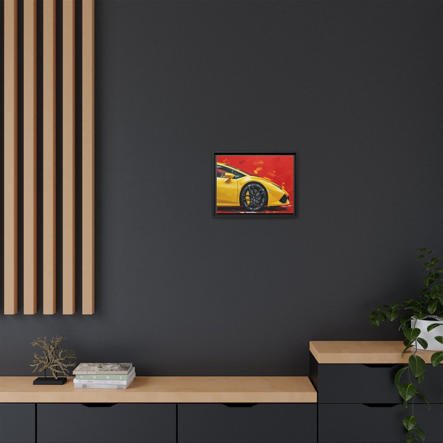 Yellow Sports Car Matte Canvas Print — Framed Automotive Wall Art