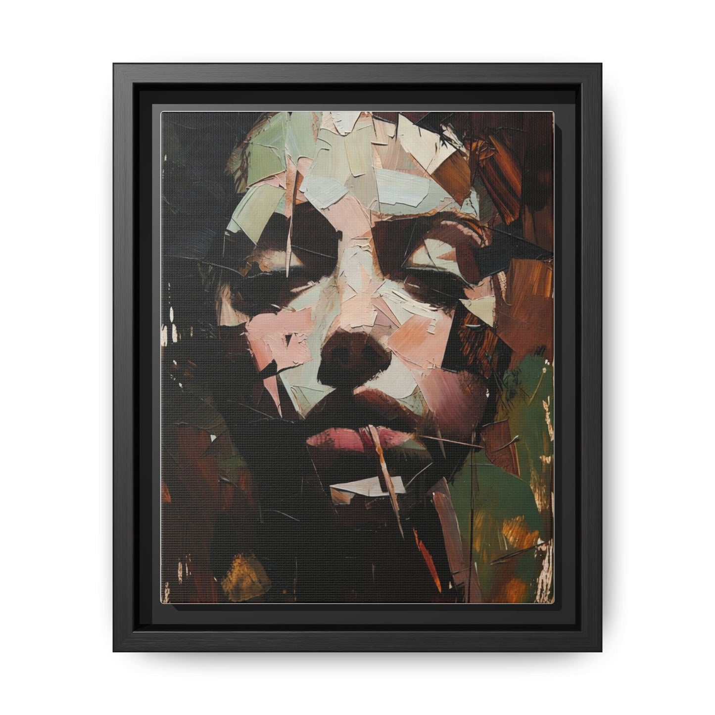 Matte Framed Canvas Art — Abstract Female Portrait, Moody Multicolor