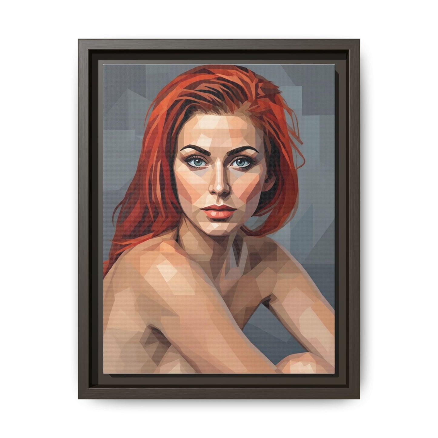 Framed Matte Canvas Portrait — Geometric Redhead Wall Art