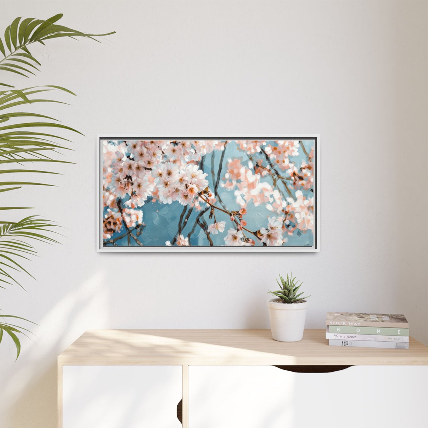 Framed Cherry Blossom Matte Canvas Print — Soft Pink Floral Wall Art