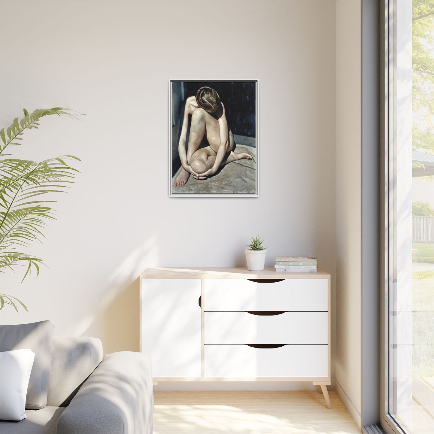 Framed Matte Canvas Print Contemplative Nude Figure Art