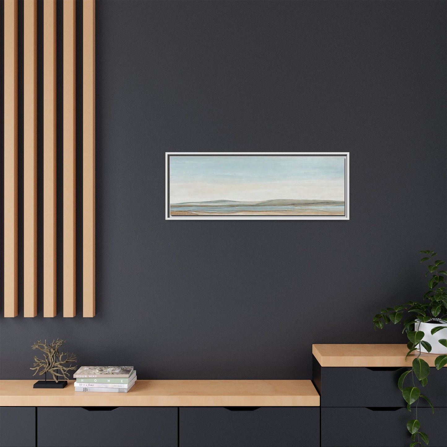 Framed Abstract Landscape Matte Canvas — Serene Coastal Horizon Wall Art