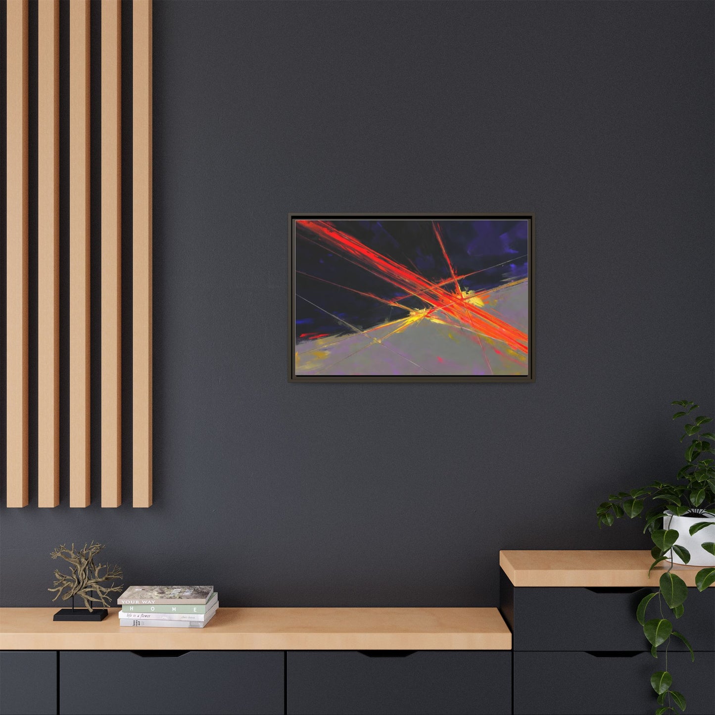 Abstract Red Streaks Framed Matte Canvas Art — Modern Multi‑Color Wall Decor