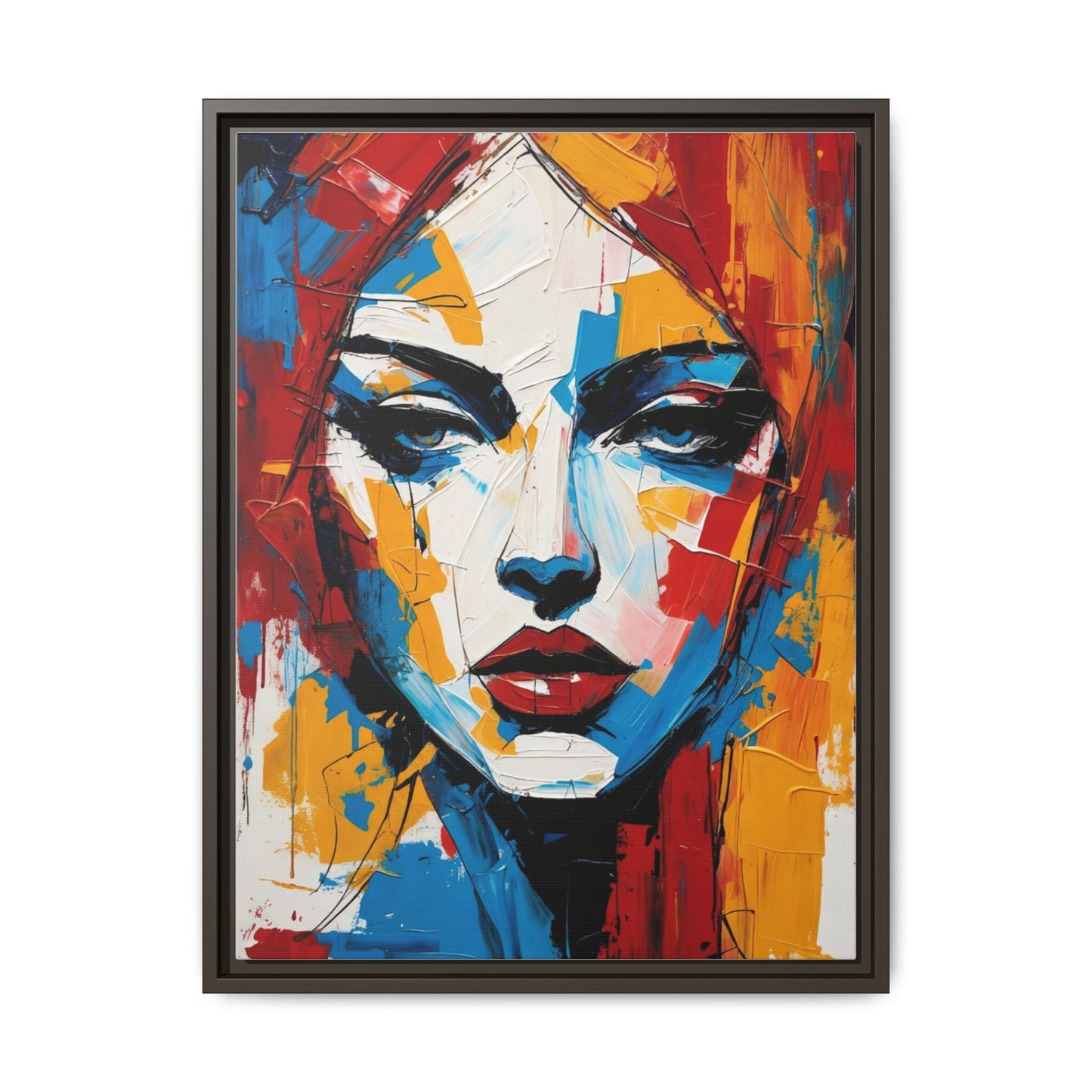 Framed Abstract Portrait Canvas — Colorful Female Face Wall Art