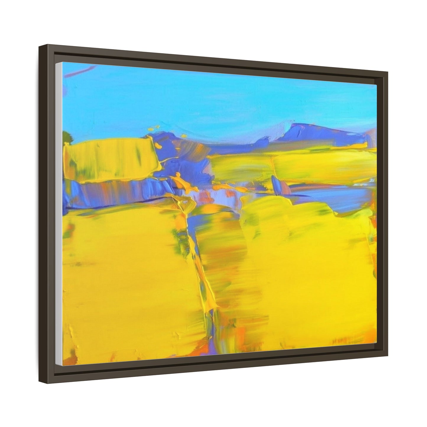 Framed Matte Canvas  Vibrant Yellow Blue Abstract Landscape Art