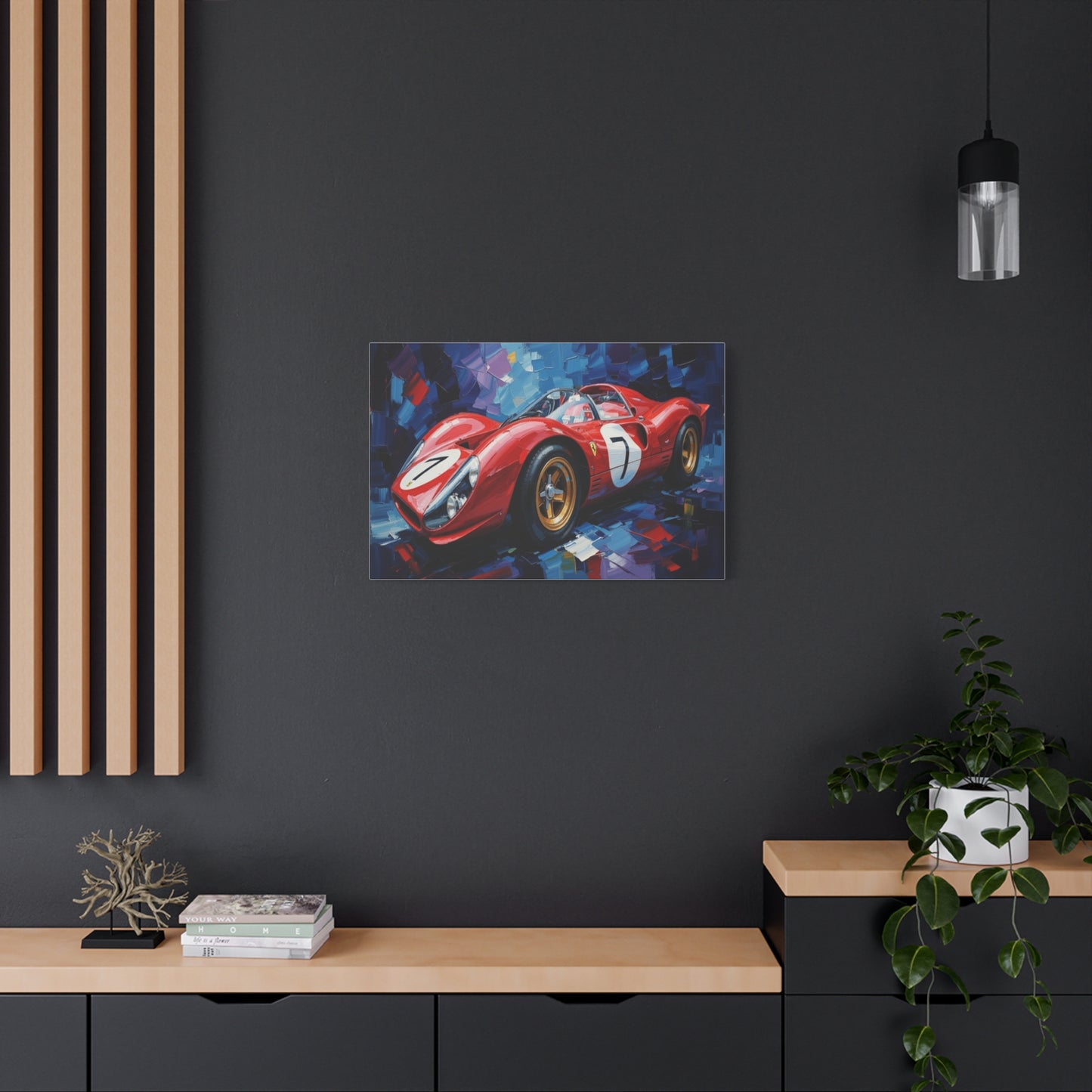 Vintage Ferrari Racing Car Canvas Print — Red Classic Sports Car Artwork (Matte Stretched)