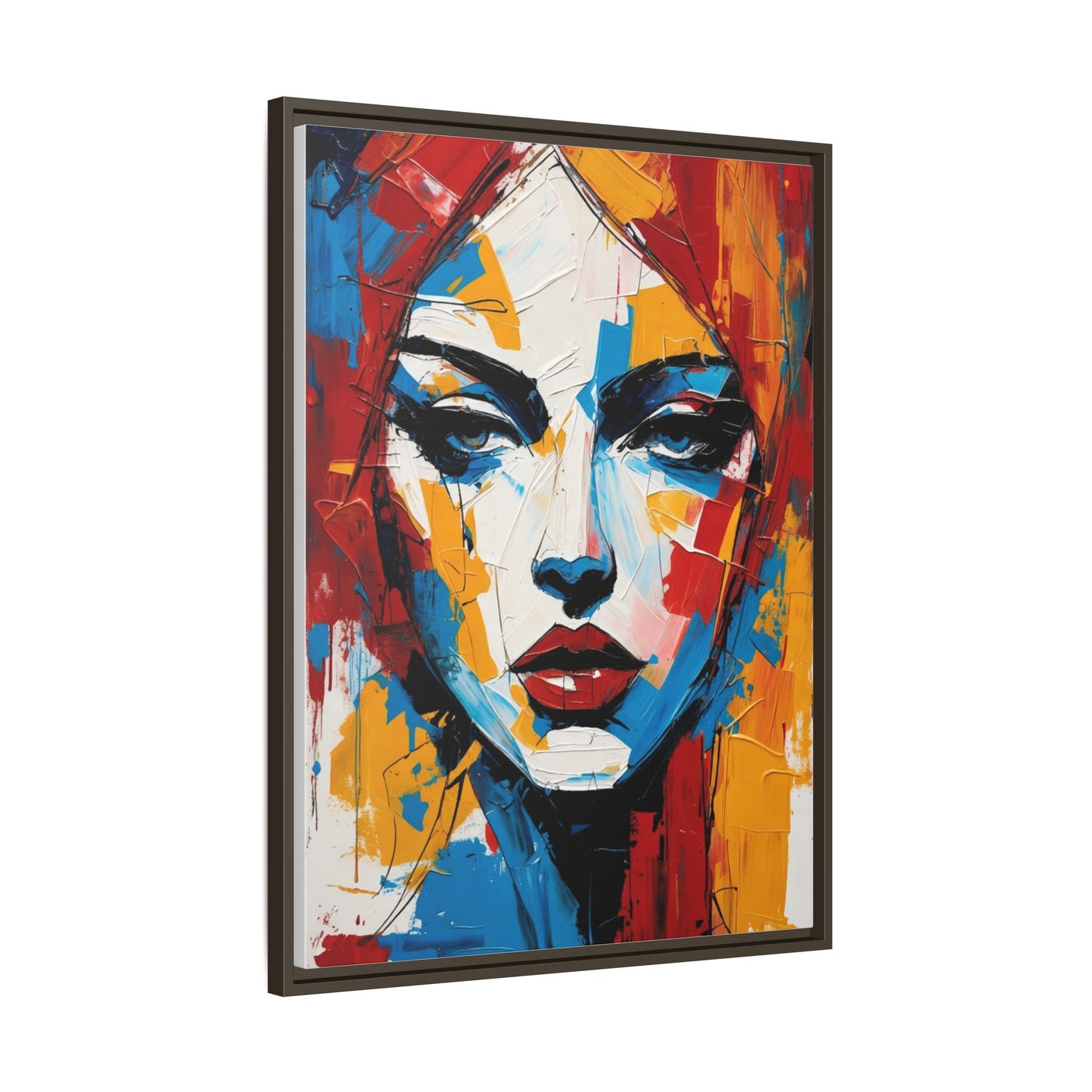 Framed Abstract Portrait Canvas — Colorful Female Face Wall Art