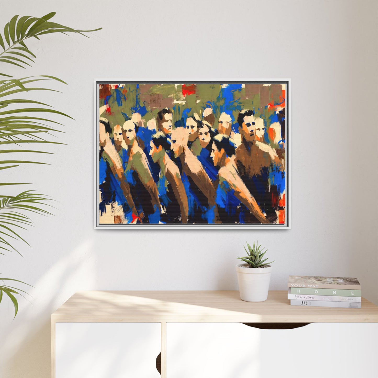 Abstract Crowd Matte Canvas Print — Framed Multi-Color Wall Art