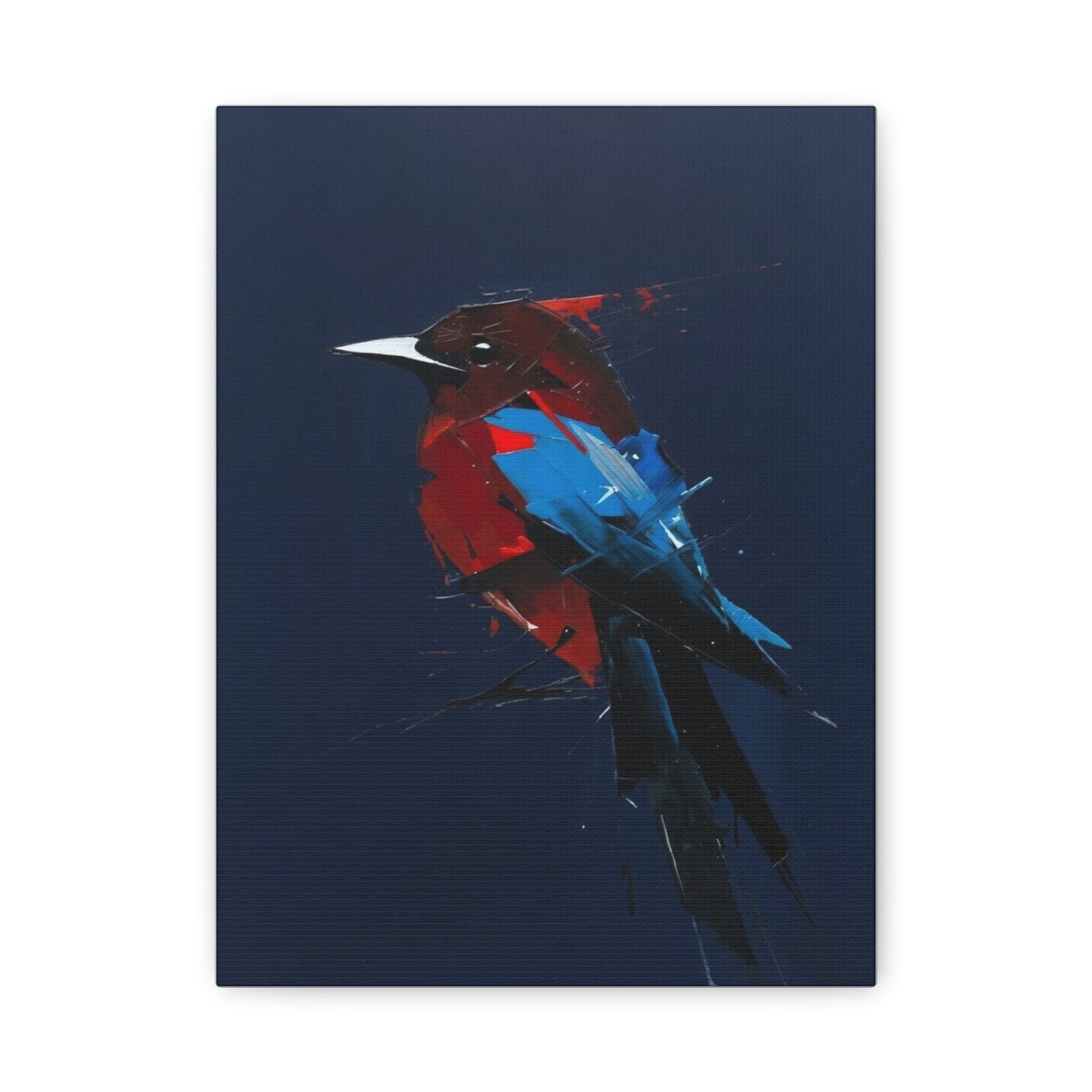 Abstract Red & Blue Bird Canvas Print — Matte Stretched Wall Art