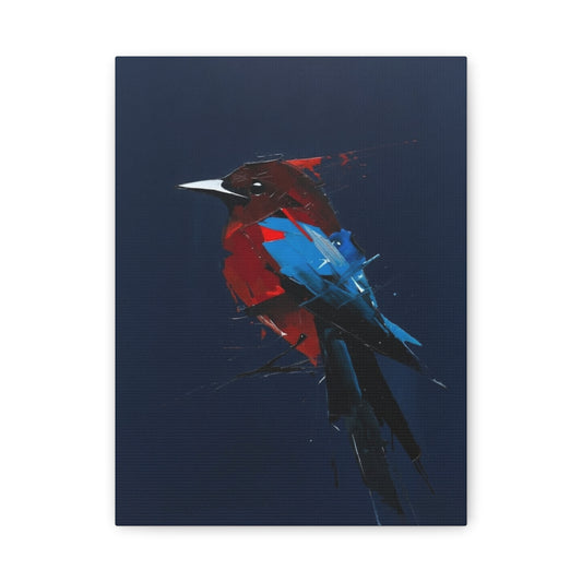 Abstract Red & Blue Bird Canvas Print — Matte Stretched Wall Art