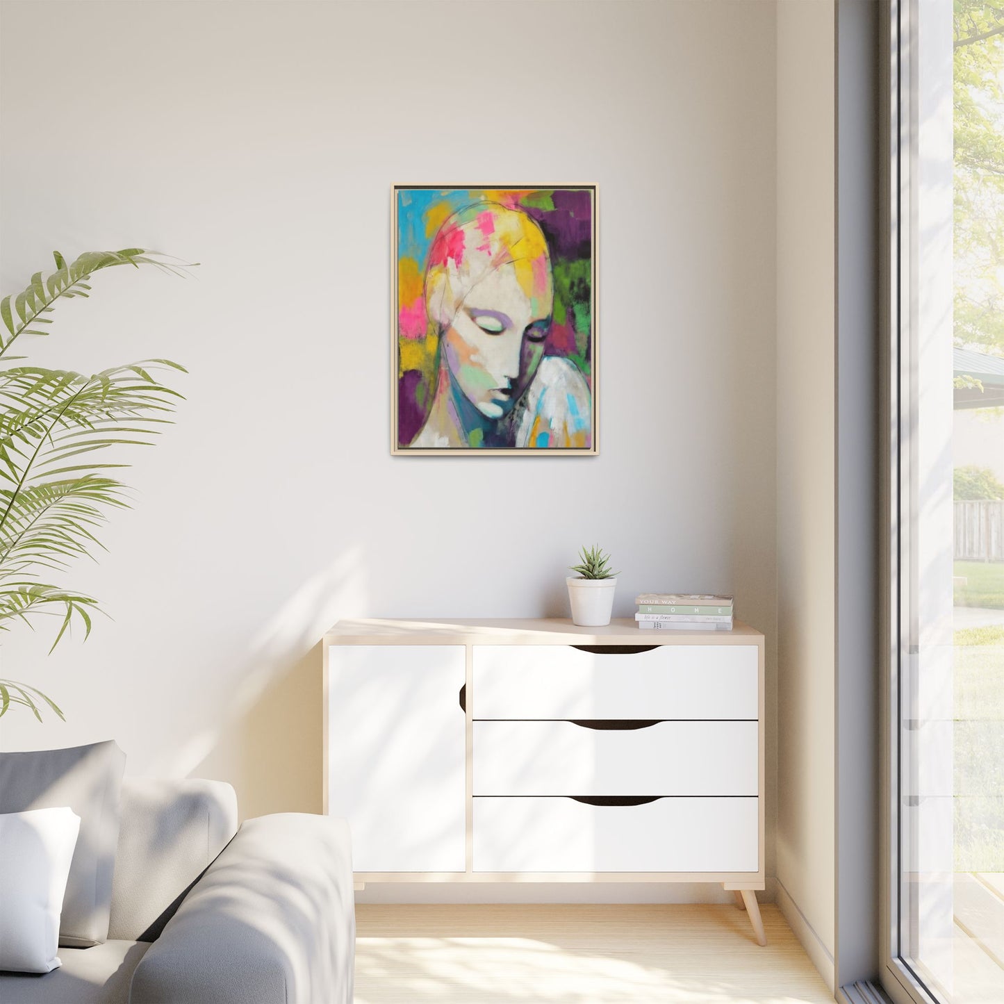 Framed Matte Canvas Art - Colorful Abstract Portrait