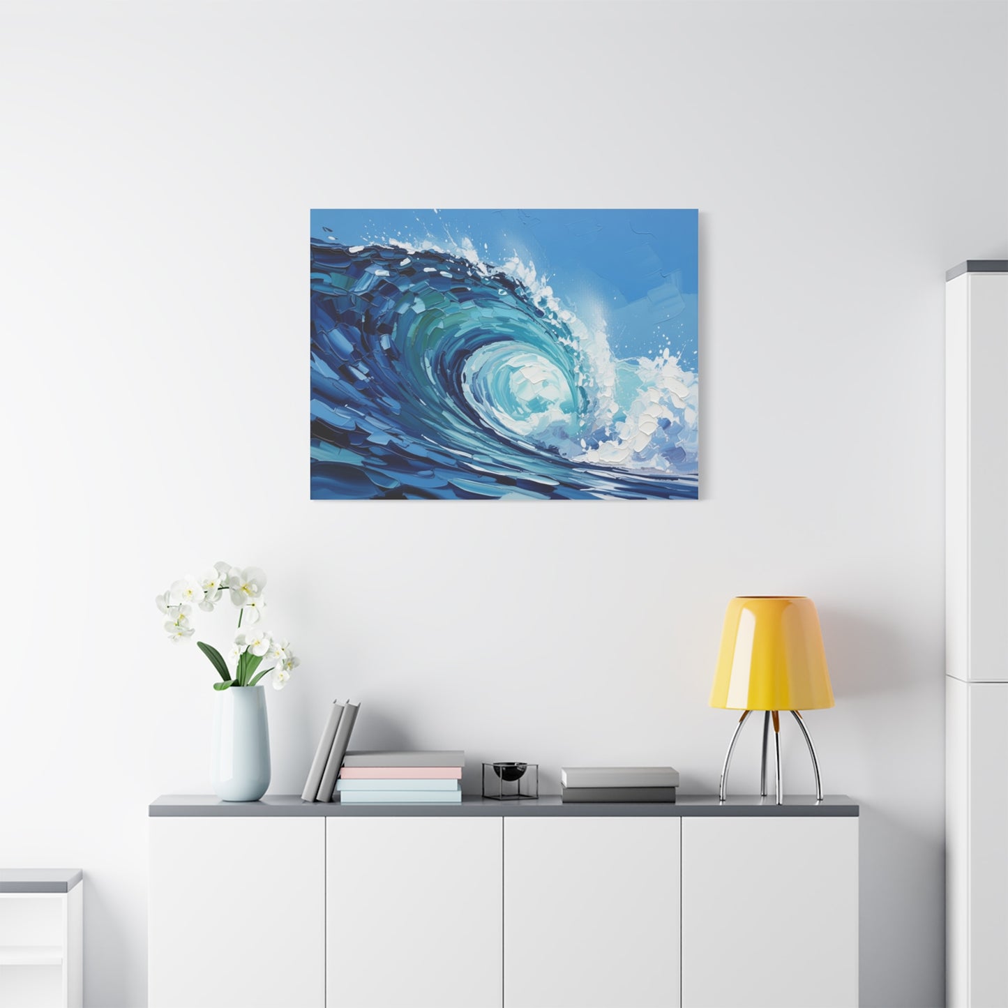 Ocean Wave Matte Canvas Wall Art — Blue Surf Wave Painting, Stretched 1.25"