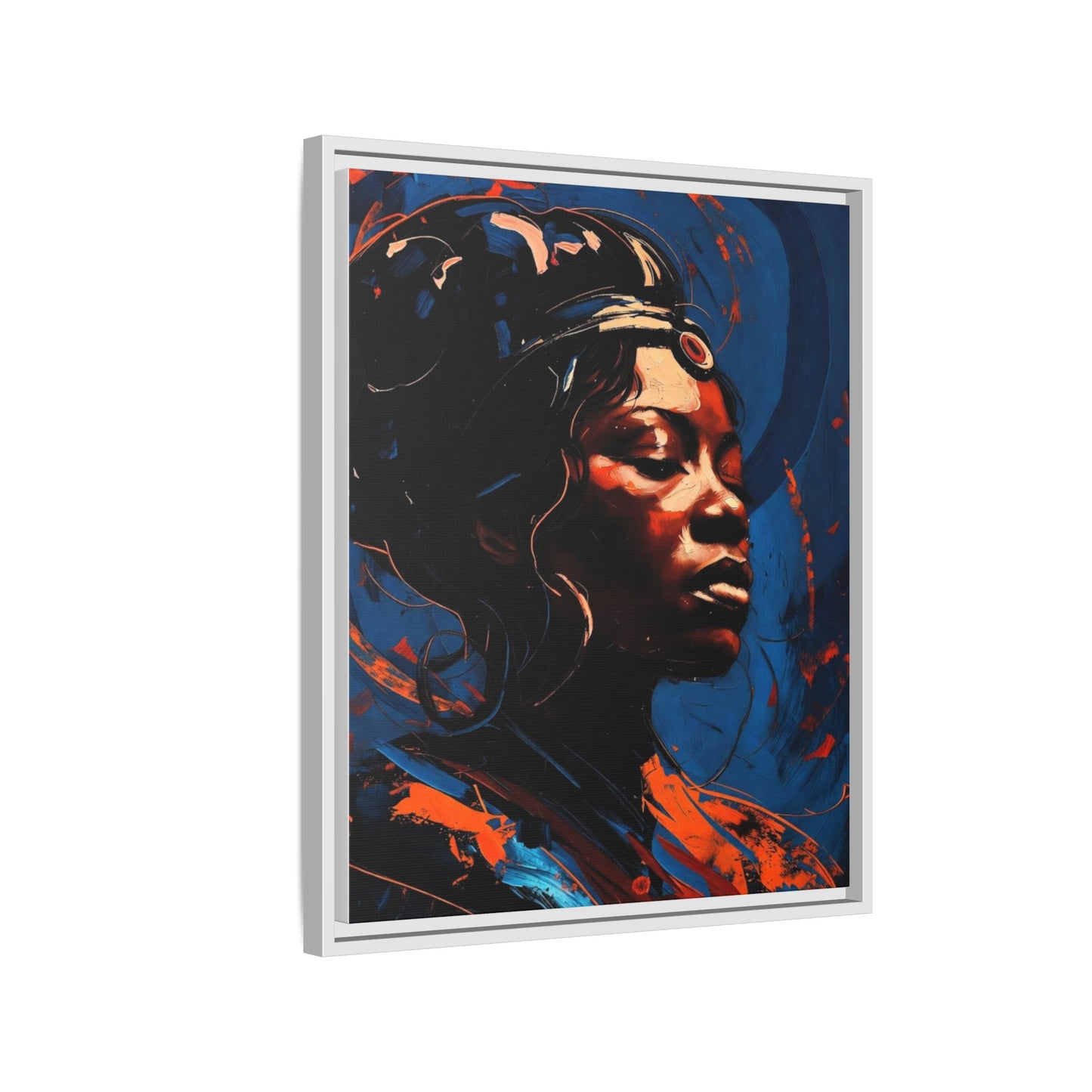 Framed Matte Canvas Art - Vibrant Portrait of a Black Woman (Multi-Color)