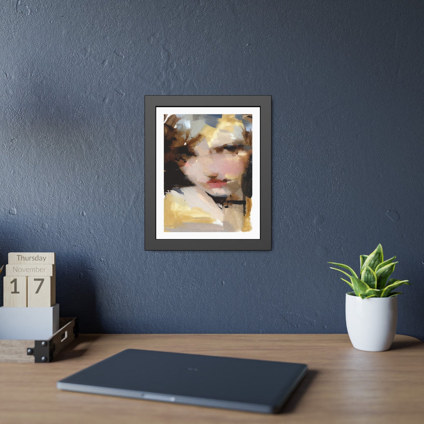 Abstract Portrait Framed Poster – Modern Impressionist Wall Art