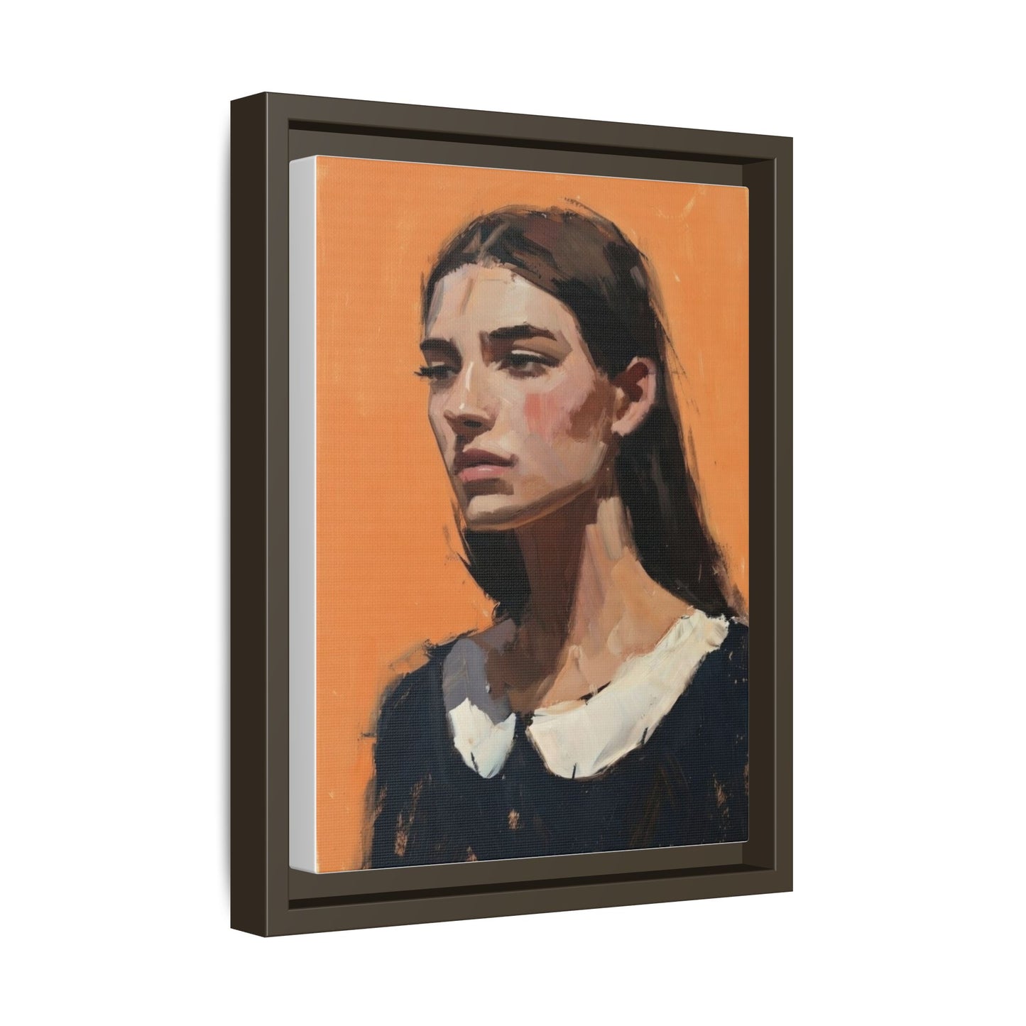 Framed Matte Canvas Portrait Art — Modern Figurative Painting on Orange