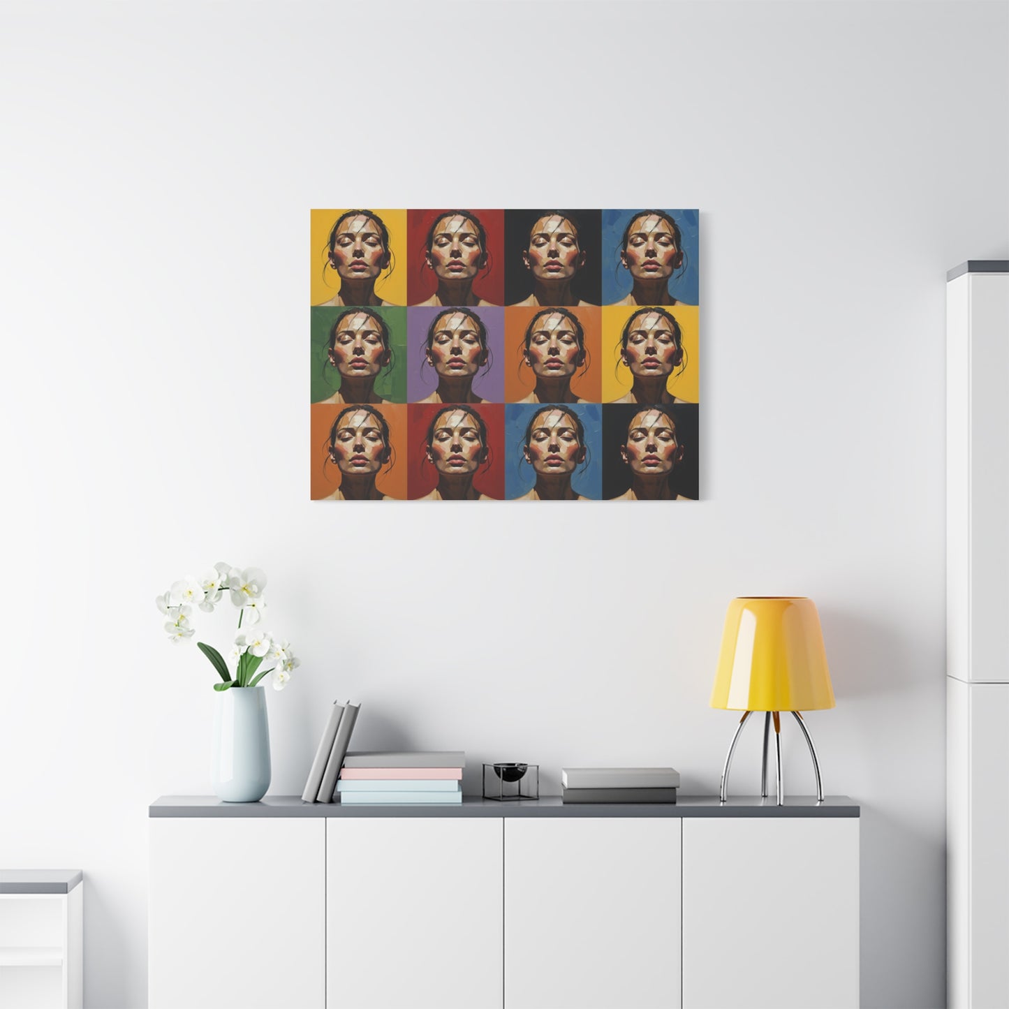Pop Art Portrait Canvas - Color Grid Stretched Matte Wall Art