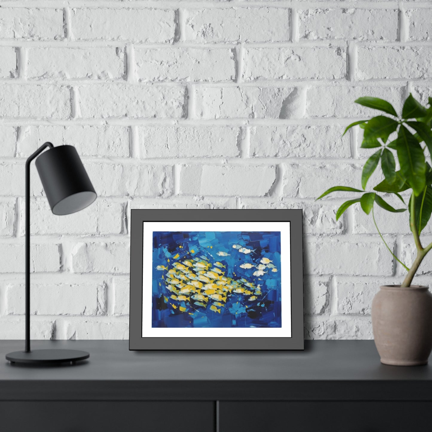 Framed Fish Poster — Blue School of Fish Nautical Wall Art Print