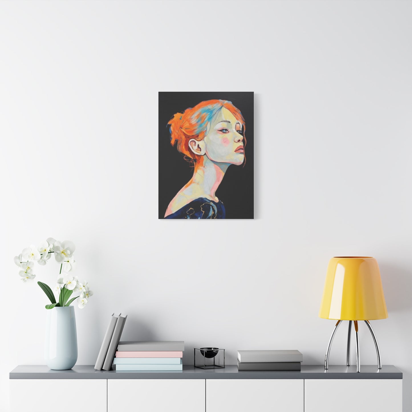 Contemplative Portrait Matte Canvas Wall Art — Colorful Female Profile Painting