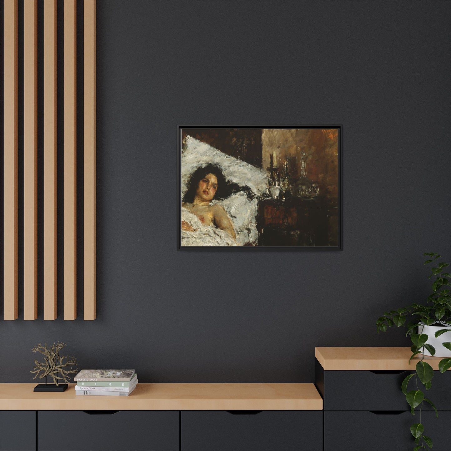 Resting by Antonio Mancini Framed Matte Canvas Wall Art Print